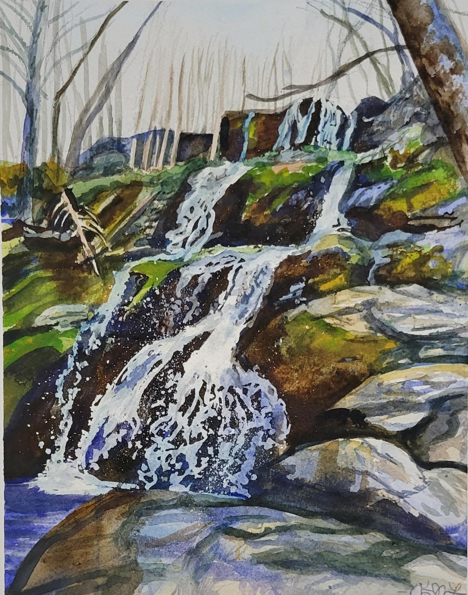 A painting of Dark Hollow Falls in Shenandoah National Park, Virginia.