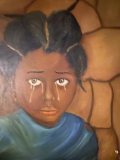 Abstract; oil painting of a young girl with her own story 