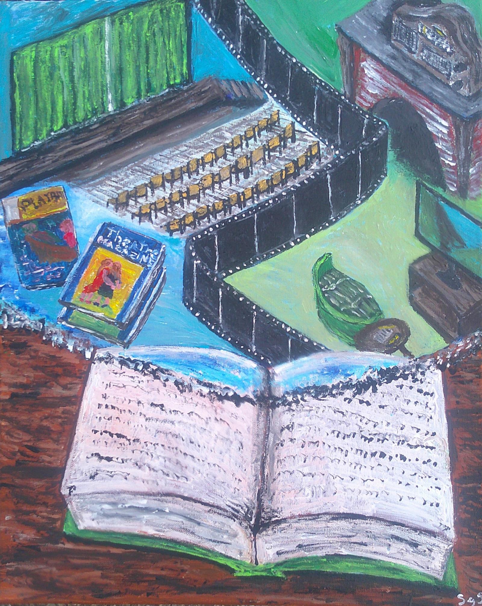 Books are the inspiration to great ideas and recording our history.  This painting explores the impacts that books have on the arts.