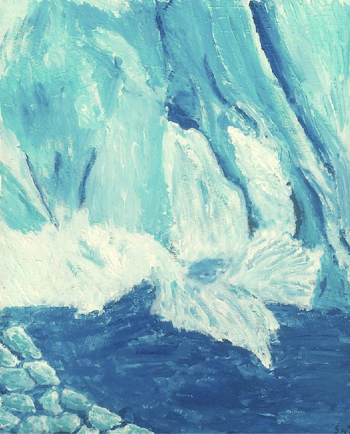 Achieving detail with simply two colors, white and blue, was my challenge in this painting.