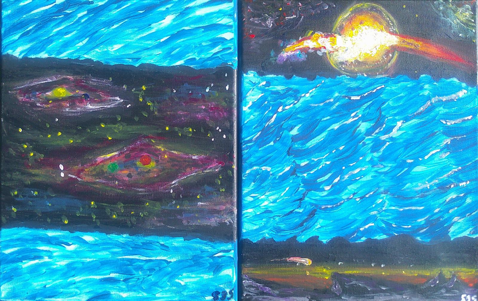 This is one of my first explorations of abstract paintings.  I wanted to paint 2pcs that could stand together and also seperate