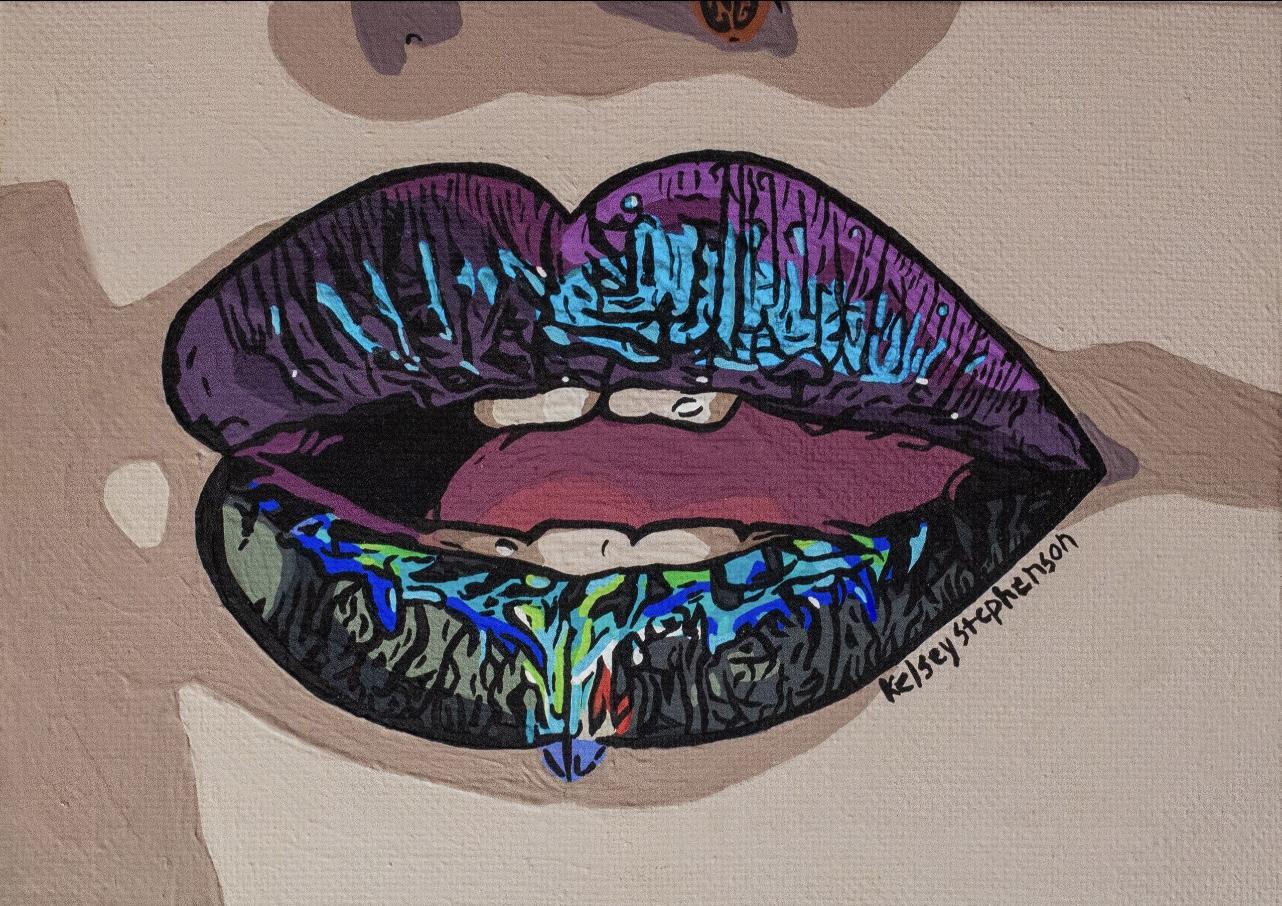 Abstract painting of makeup model on canvas by Kelsey Stephenson