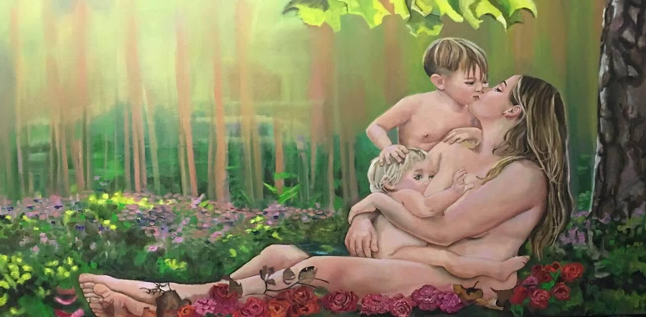 The natural beauty of eternal love of a mother and children.