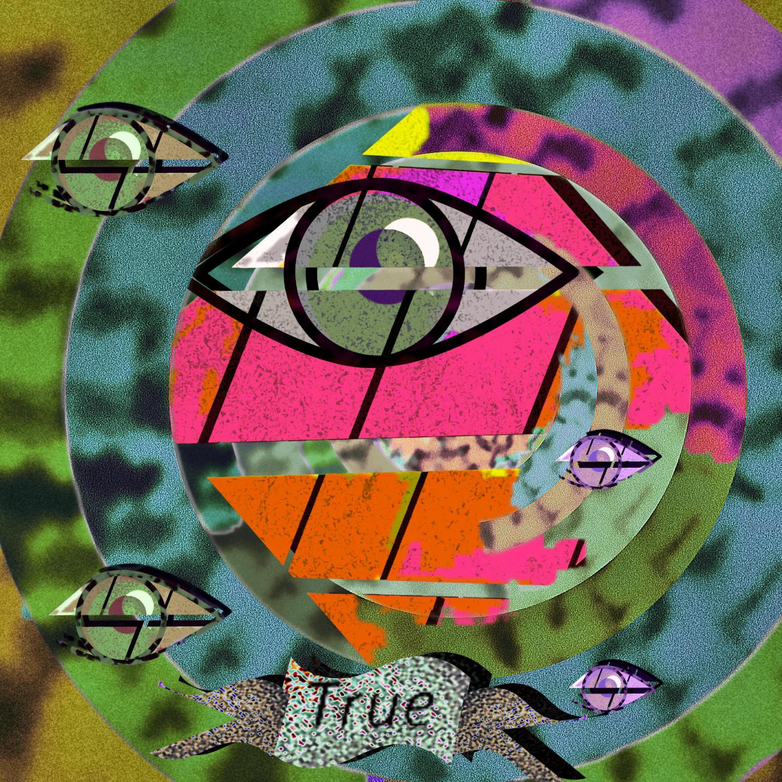 Digital Art with the word TRUE repeated on it.