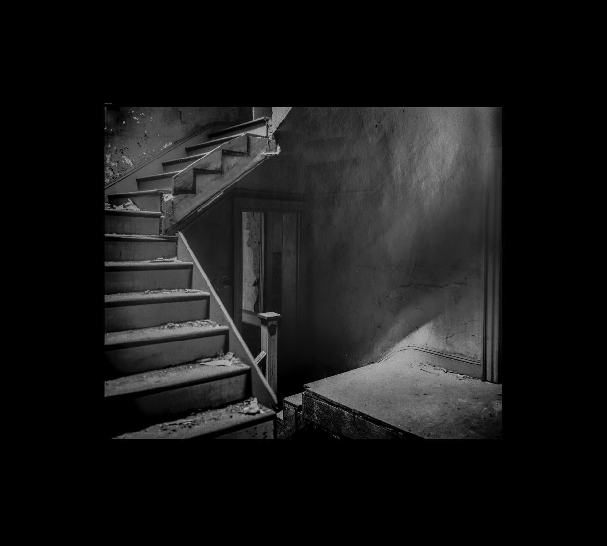 Photographs are are a hybrid of analog and digital work. Images were made with an 11x14 view camera and very long exposures captured with paper negatives. Images were then converted to digital files and printed digitally.