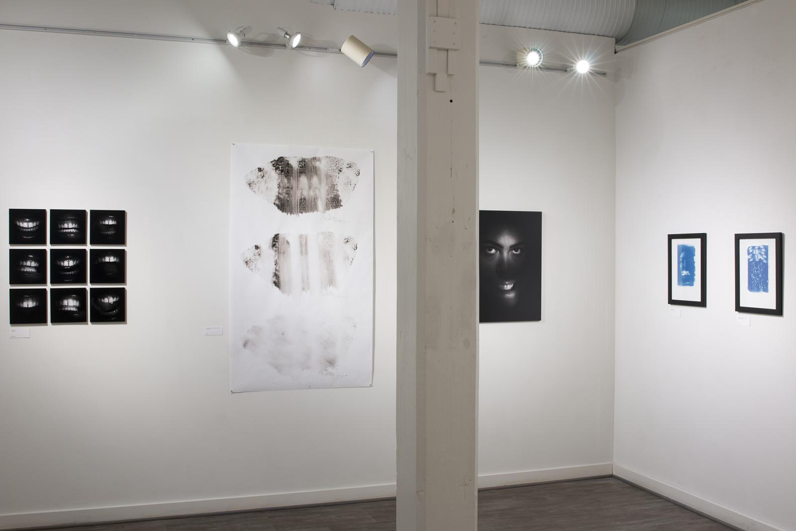 "With Teeth" exhibition on view at the Delaplaine Arts Center in Frederick, MD, 2022
"With Teeth" is a defense mechanism. It is an expression of invulnerability, protection, and survival, and is a direct response to being told to smile. The smile is massive, foreboding, grotesque, and odd, and creates a vast sense of unease.
"With Teeth" presents a power shift between harasser and harassed. While this body of work directly addresses sexual and street harassment, it also addresses a broader experience of “womanhood” and the refusal to live up to certain everyday societal expectations, such as beauty, compliance, etc. Through its jarring imagery, "With Teeth" is intended to empower.