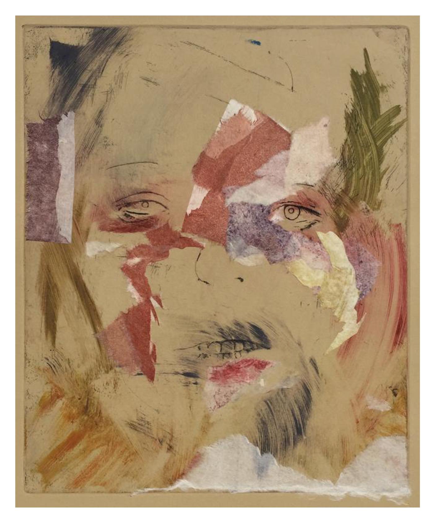 intaglio collage with monotype - image of a head