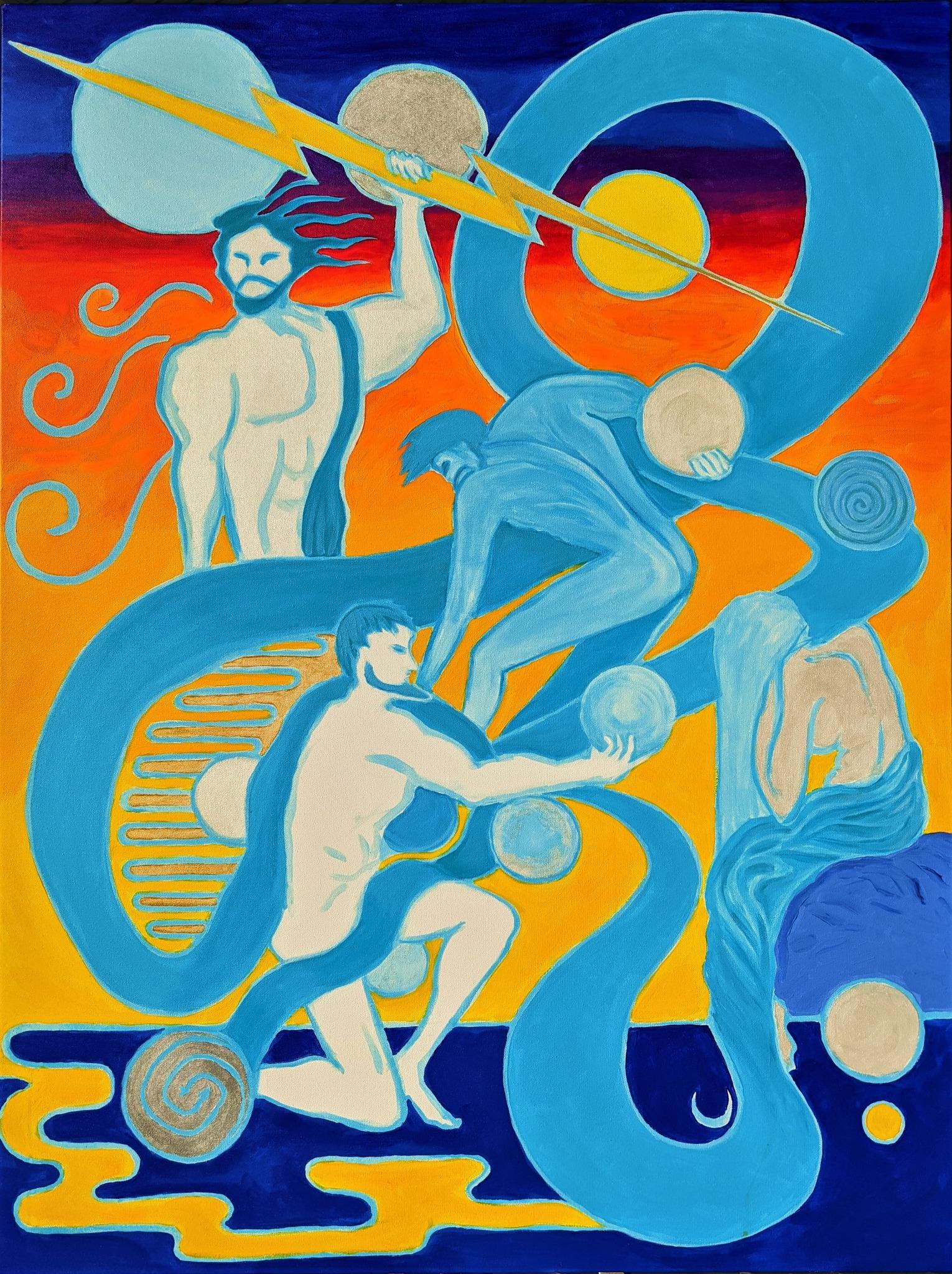 The Blue Sky Gods was derived from a piece of mystical poetry of the same name.
This painting is part of the Gods and Goddesses series .