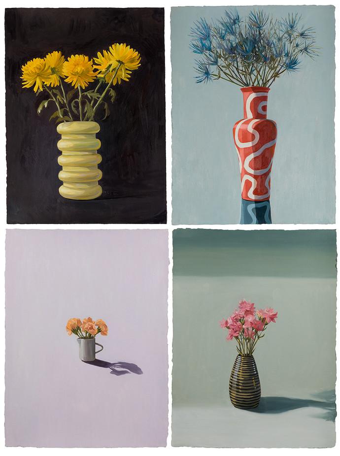 4 paintings each 30" x 22" oil on paper