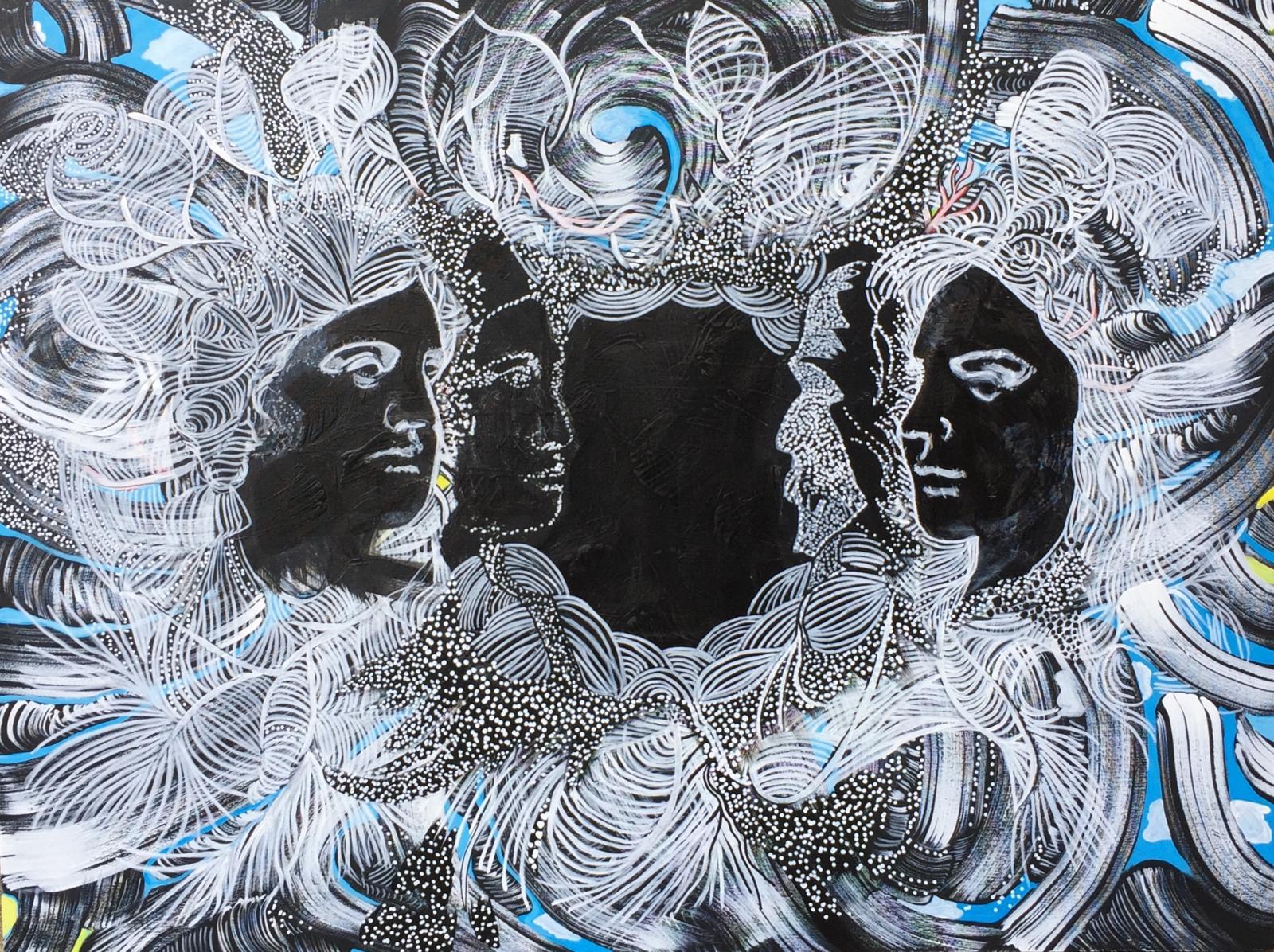 Painting of faces in an atmospheric environment