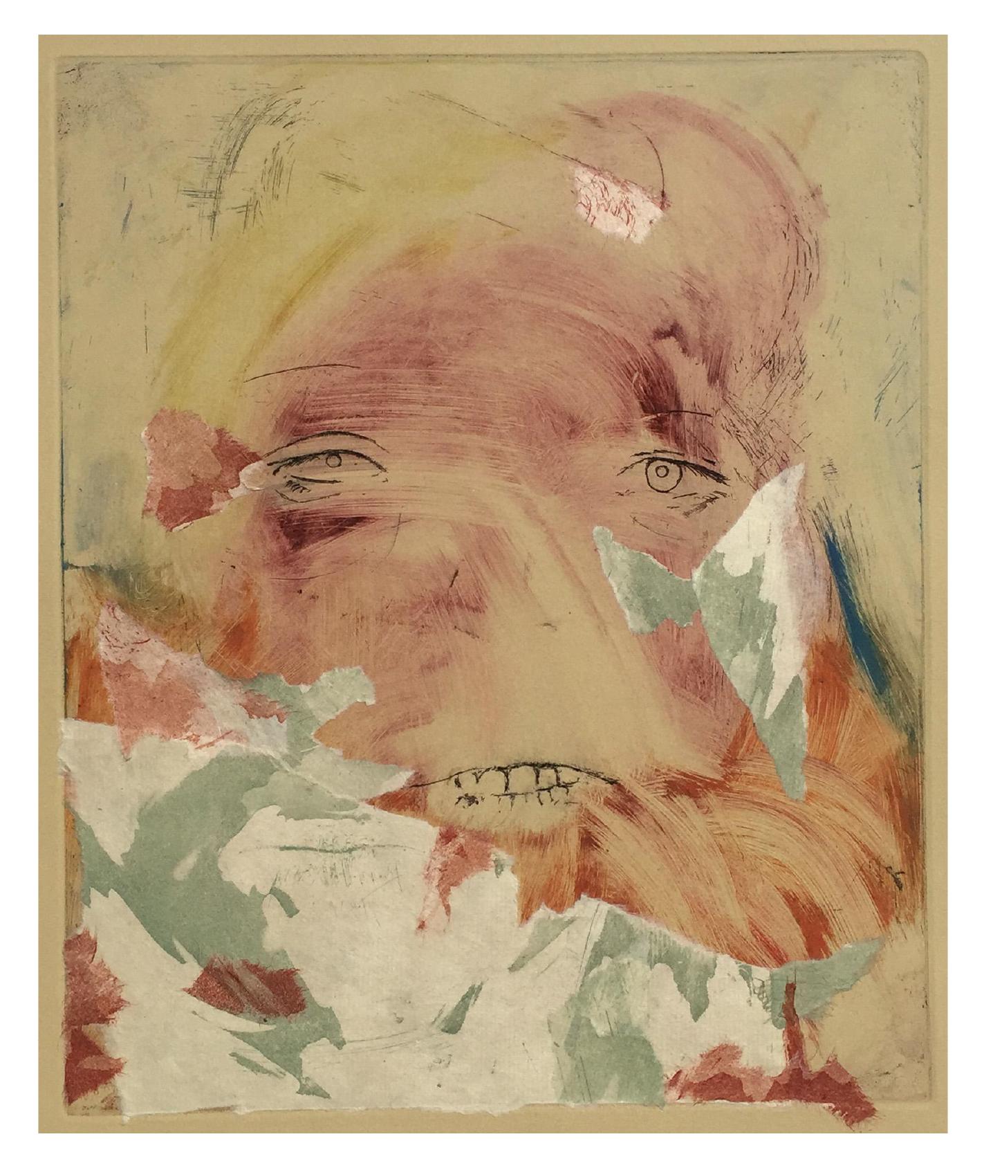 intaglio collage with monotype - image of a head