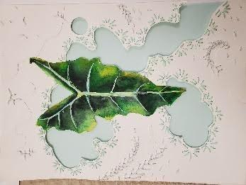 Watercolor, embroidery thread