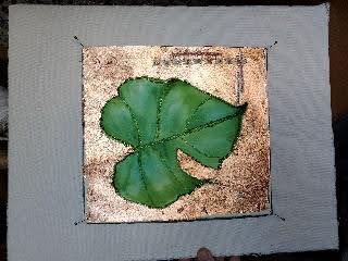 Watercolor, embroidery thread, glass beads, copper leaf, and pins