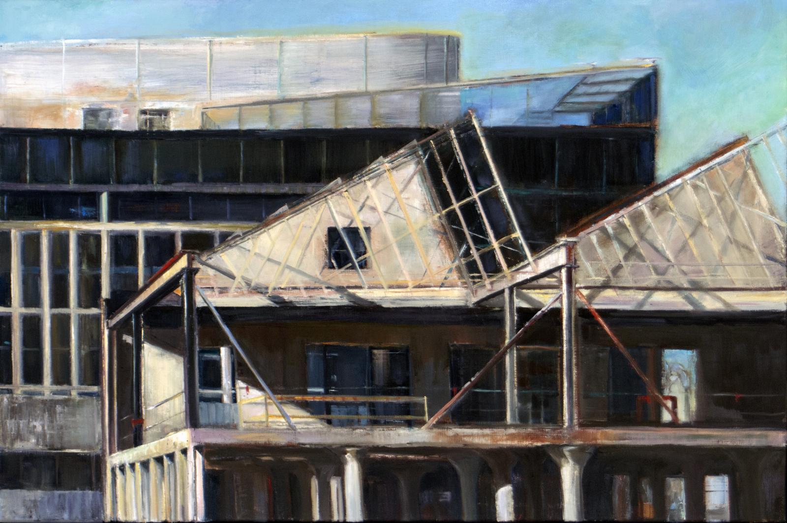This painting is of a building under construction in Washington, DC. Elements of the original building had to be preserved and the massive columns on the lower levels remain. I loved the interplay of light and shadow on this building in a transitional neighborhood. the painting was in the BMRE show at UMUC, 4th Biennial Maryland Regional Juried Art Exhibition.