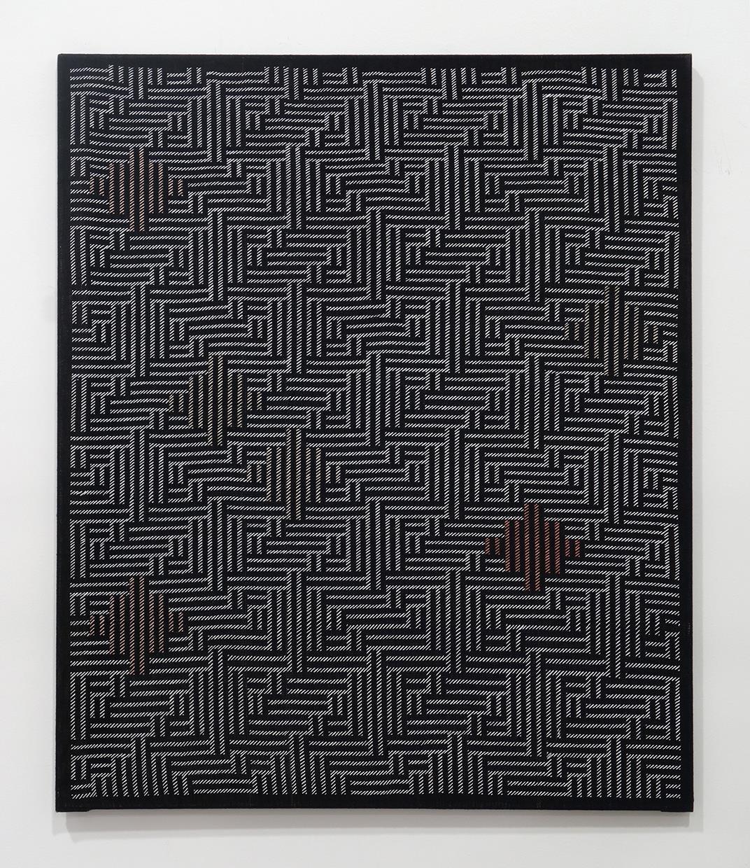 My current body of work is constructed on the loom. To create these pieces, I draw my image to scale using graph paper. I then embroider as I weave, working about 7 inches at a time. I weave a section, then embroider into the cloth using a counted stitch technique.