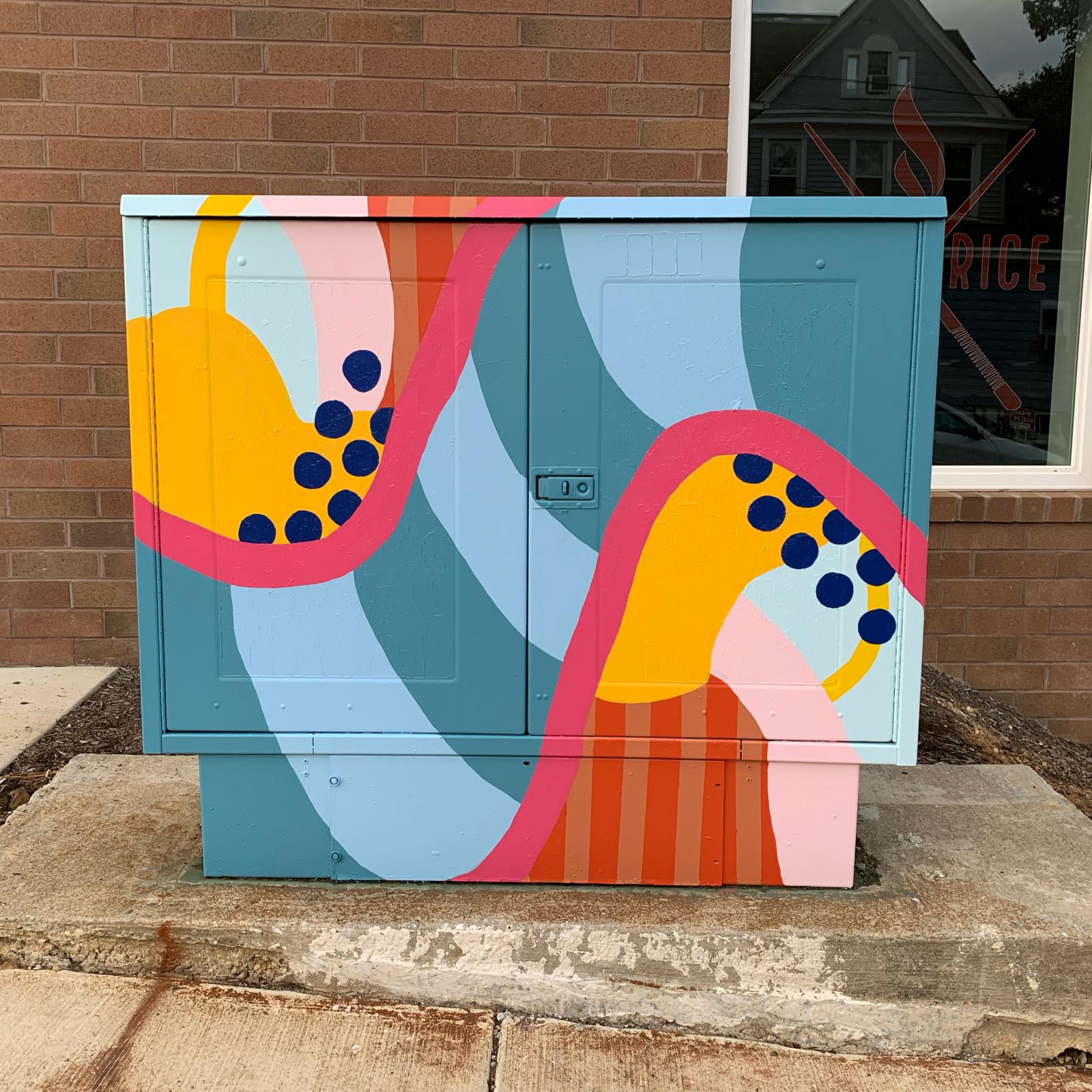 Mural applied to electrical box for a Hamilton restaurant, Fire and Rice.