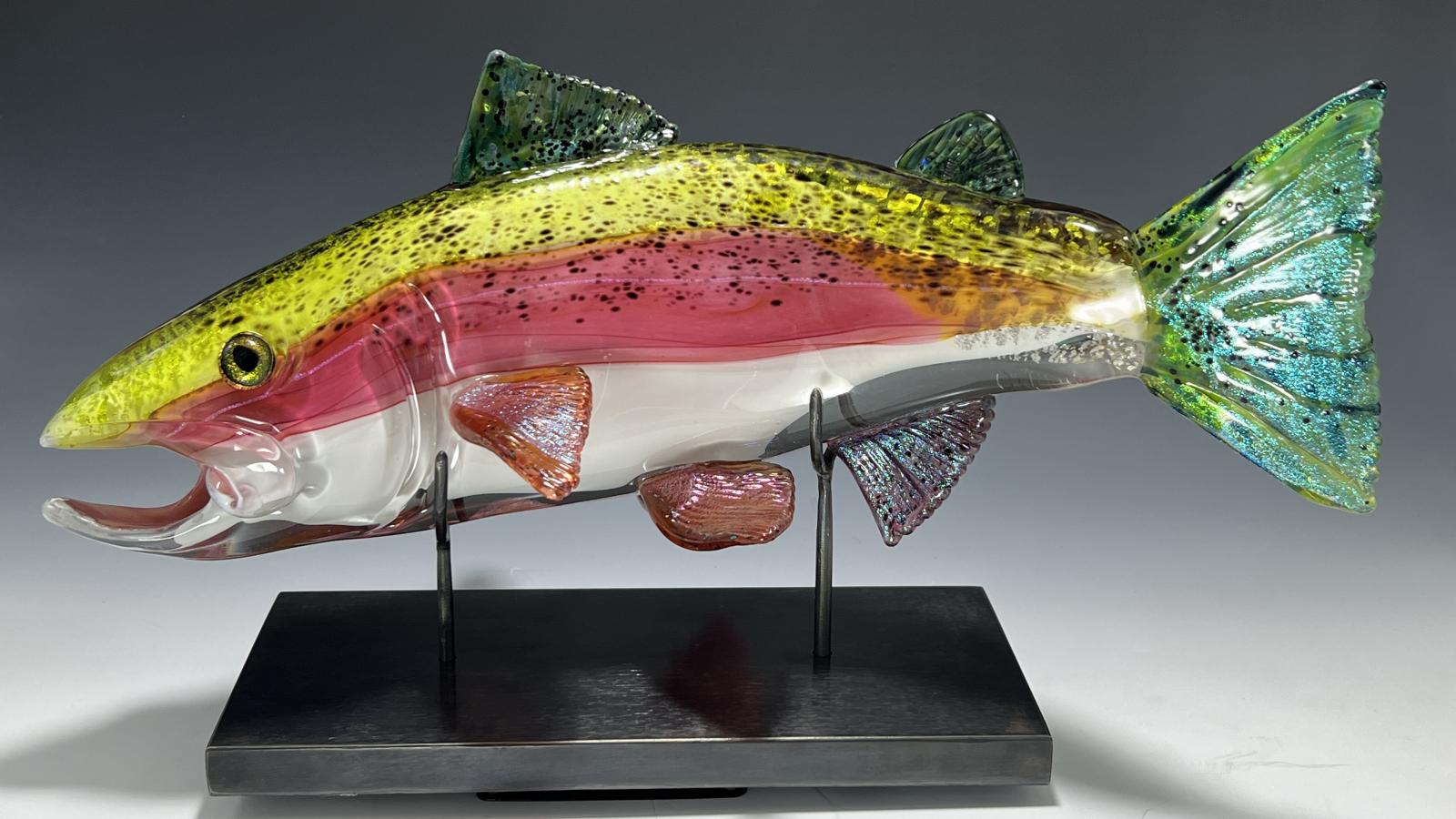 Blown and hot sculpted glass with forged iron base