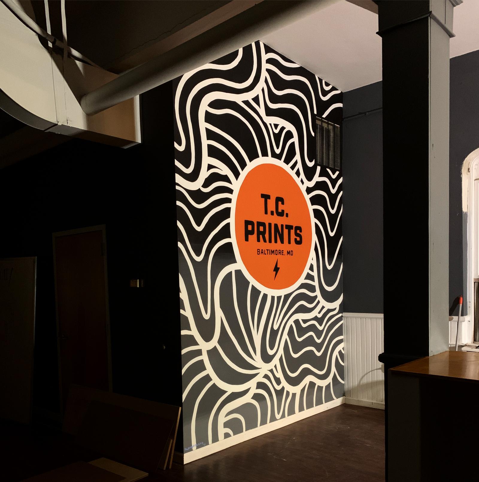 Mural applied to interior wall of a Brooklyn Park business, T.C. Prints
