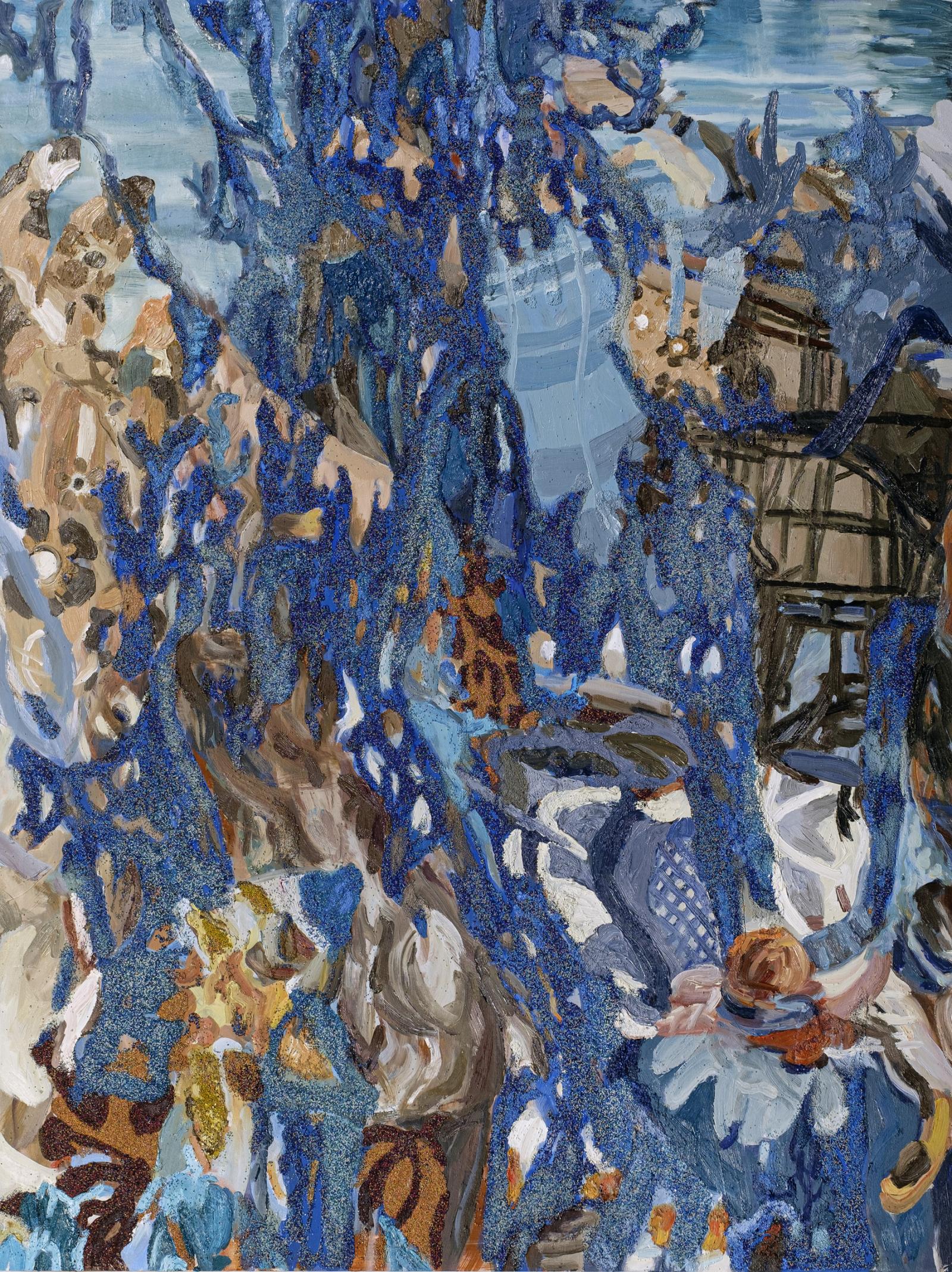 40” x 30” oil paint and microbeads on panel,