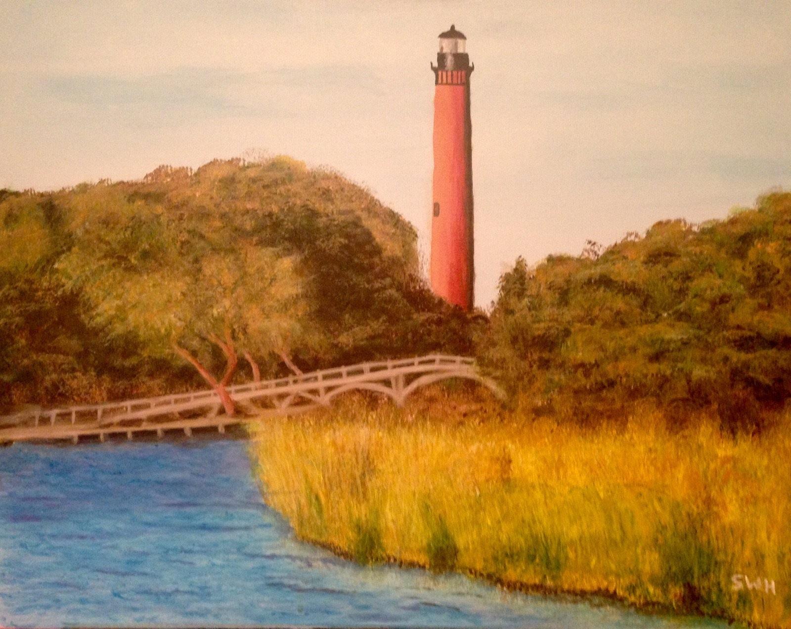 Acrylic painting of lighthouse on the Outer Banks of NC.