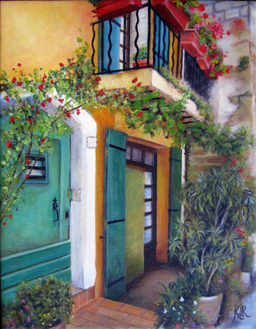 A secluded setting, a rustic green door and an enchanting garden welcomes visitors.
