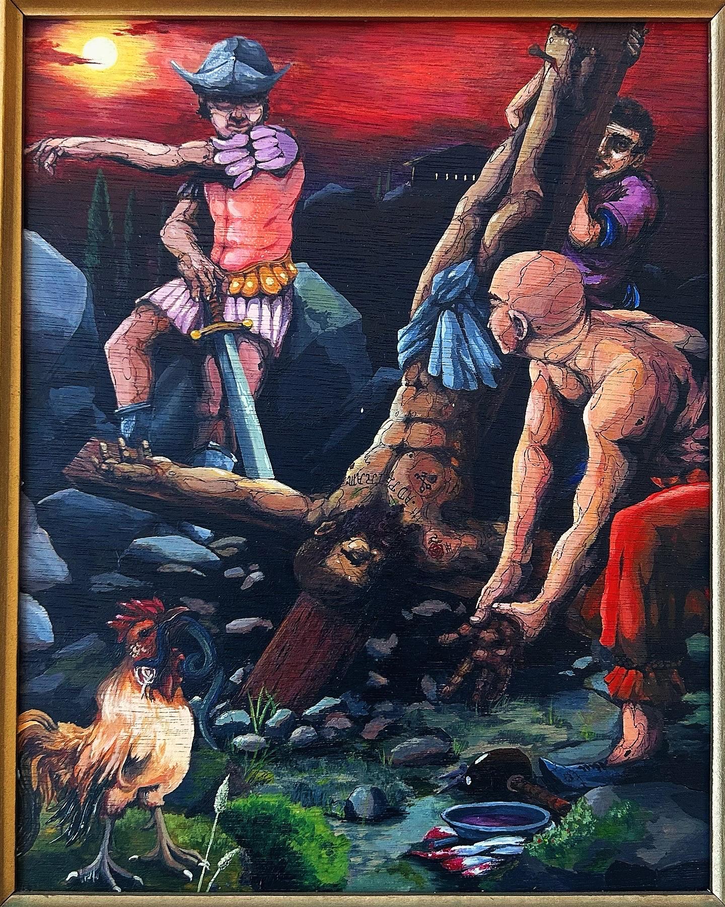 The crucifixion of Saint Peter, contemporary rendition.