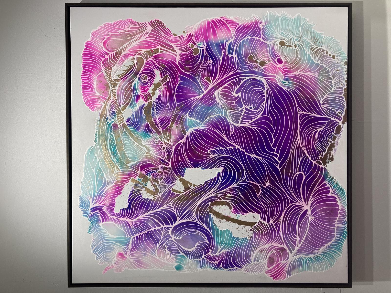 Alcohol ink flowed onto canvas with acrylic line-art.