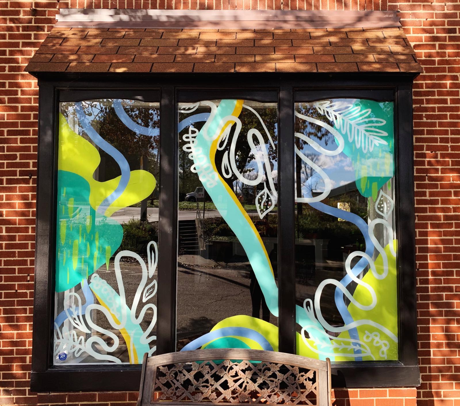 Mural applied to the windows of a Mt Washington Hair Salon, Foxglove and Mane.