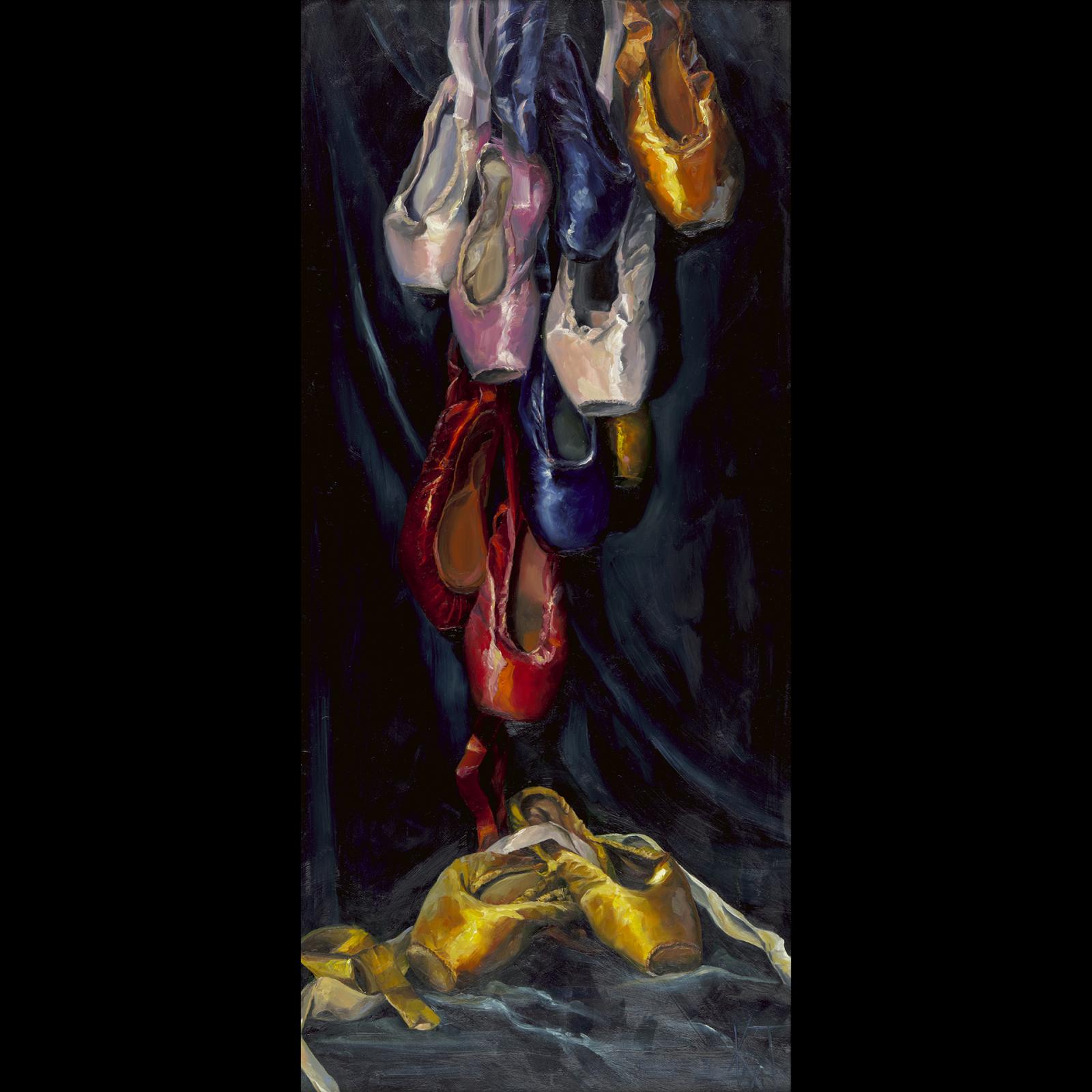 Still life of colored dance shoes. Dancers work insanely hard to create the beauty of the dance. Their shoes tell the tale of their perseverance and dedication.