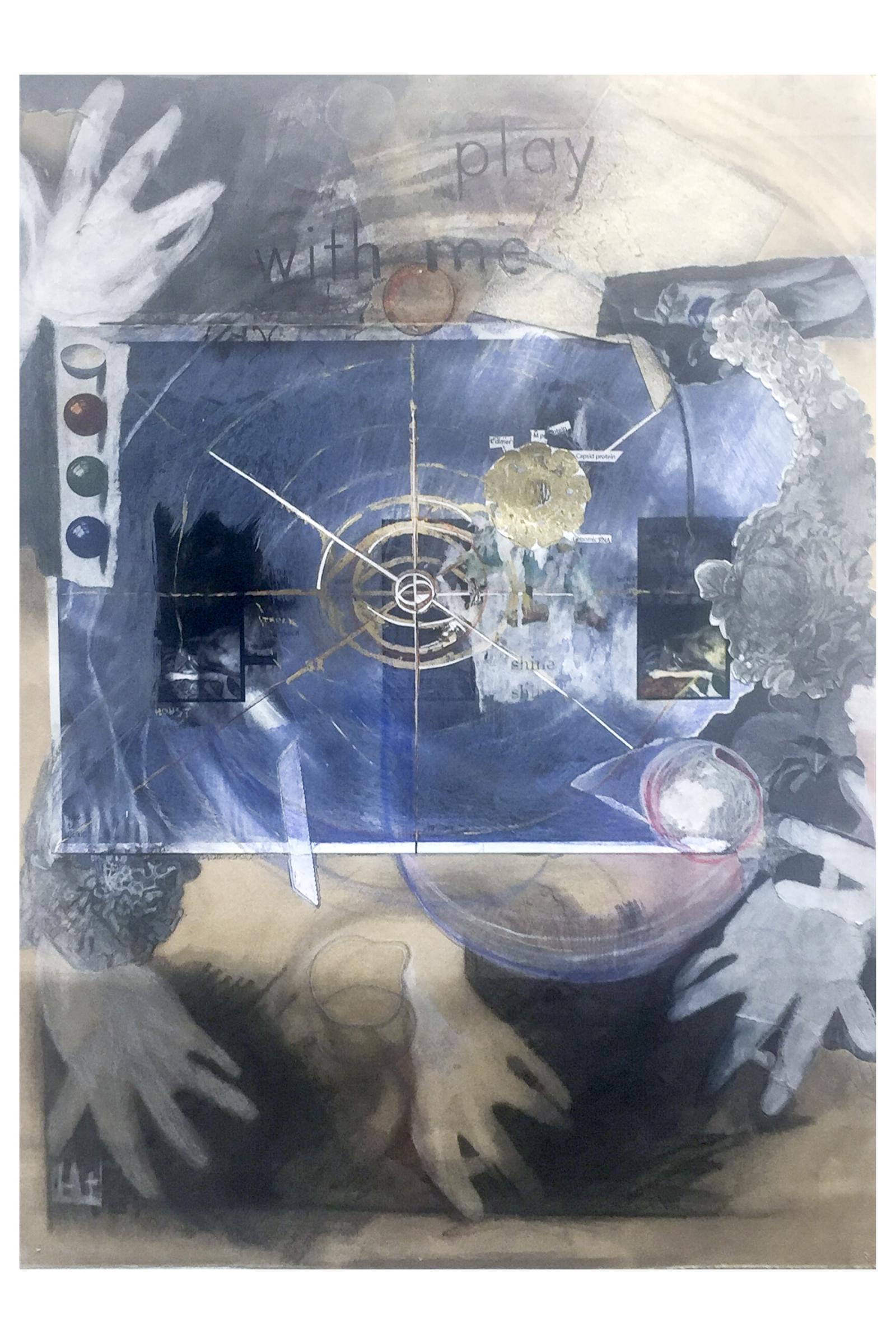 mixed media on paper imagery alluding to some sort of mysterious slight of hand