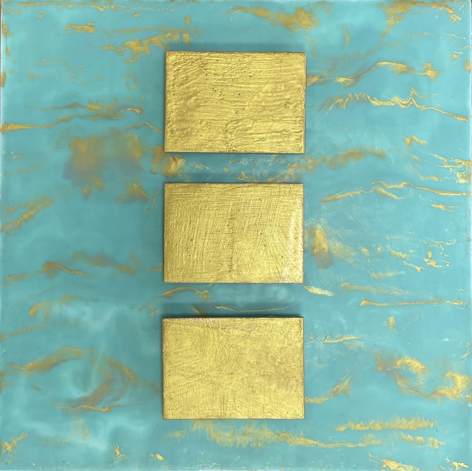Encaustic paint (beeswax, pigment, damar resin) and encaustic accretion technique on cradled wood panel, with attached dimensional panel, presented in a floater frame. Encaustic is an ancient medium that dates back over 2500 years to the ancient Greeks! It is a non-toxic medium that can be used for painting, sculpture and even printmaking. The damar resin (tree sap from deciduous trees in Asia) hardens the beeswax and raises the melting point of the medium to 155 degrees. It is a very durable, translucent beautiful medium!