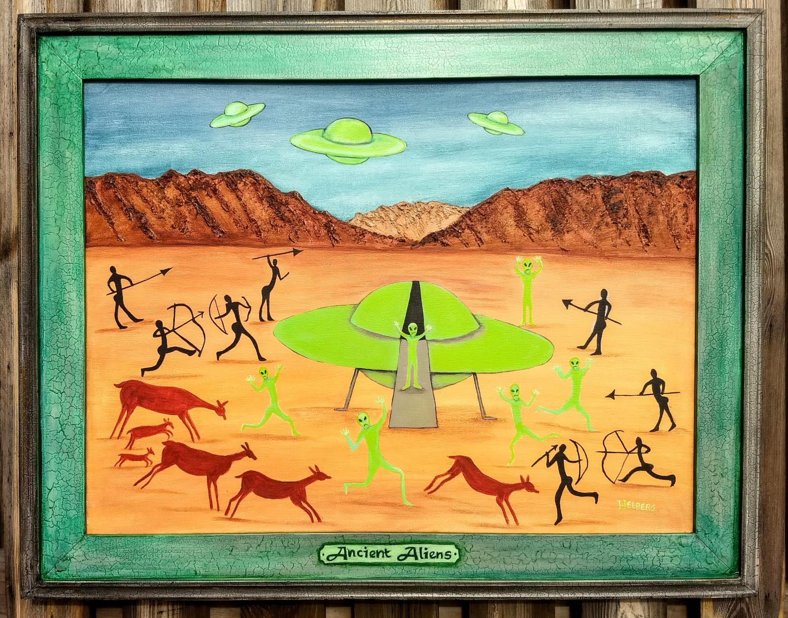 With all the ancient alien programs, I thought I would have some fun creating my own story of what might have happened. Cave man drawings VS the Aliens.