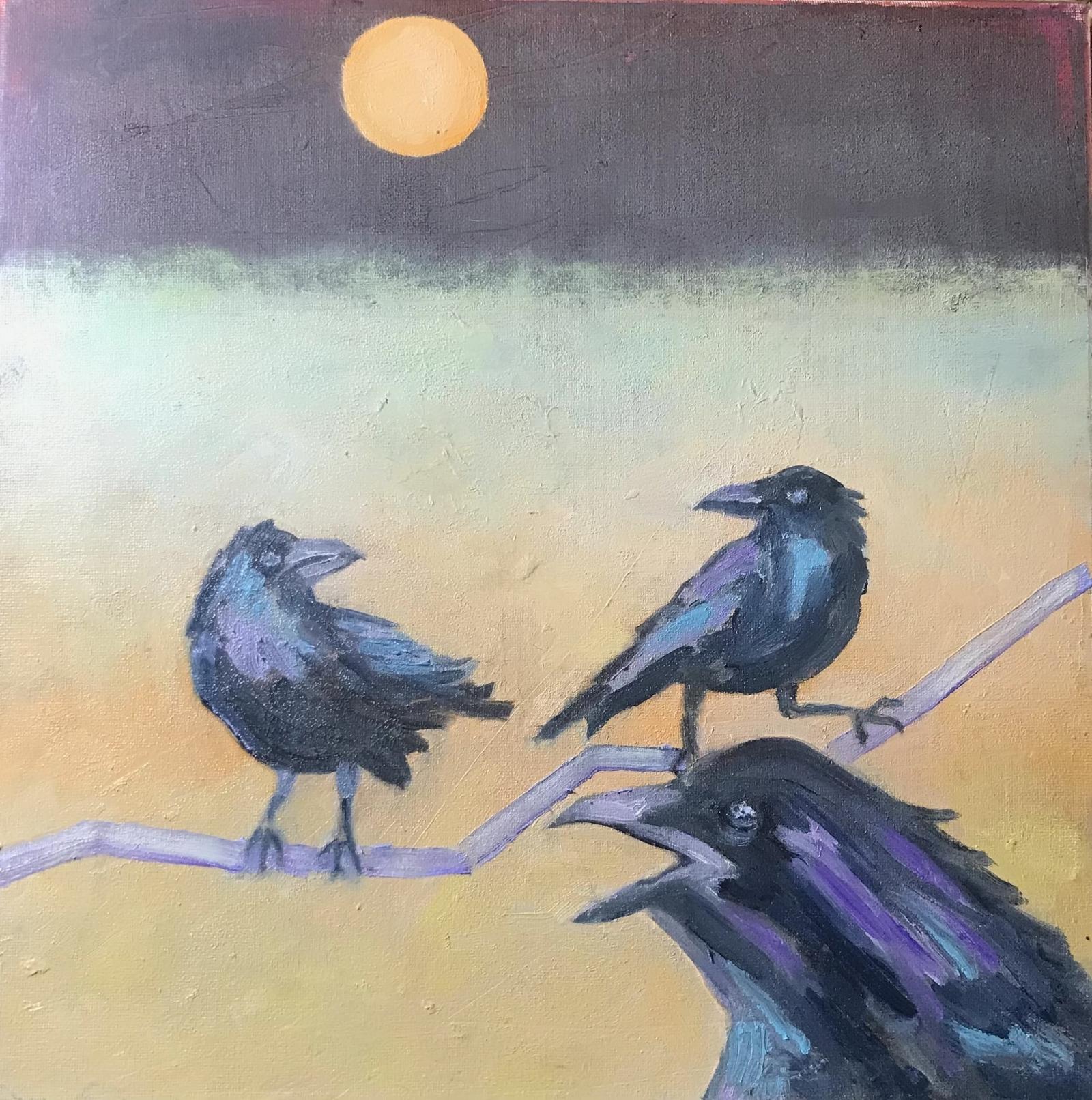 Oil on canvas
Crows are so intelligent, funny, and at the same time mystical old spirits. I love their personalities