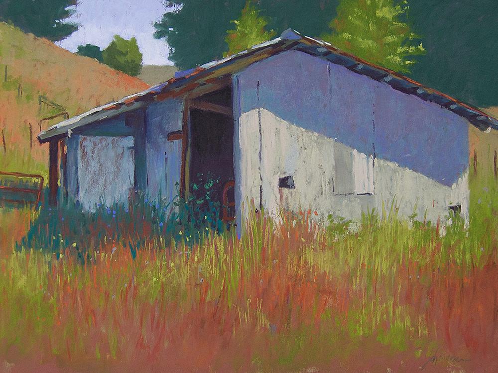 Pastel plein ait painting of a barn in Harford County, MD. Painted for the Harford Plein Air Festival