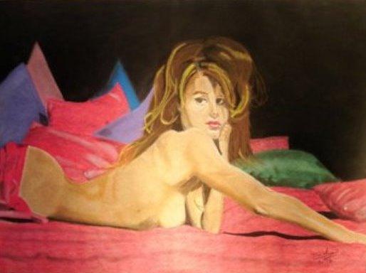 This is a picture of a girl laying in bed.