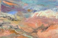 Encaustic abstract landscape painting on copper etching plate