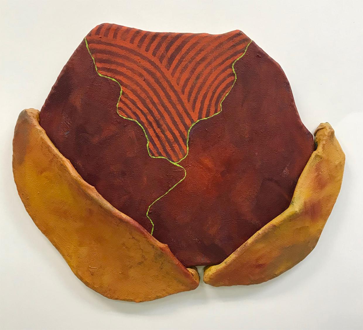 The paintings exist somewhere between the illustrative and the sculptural, the representational and the abstract.