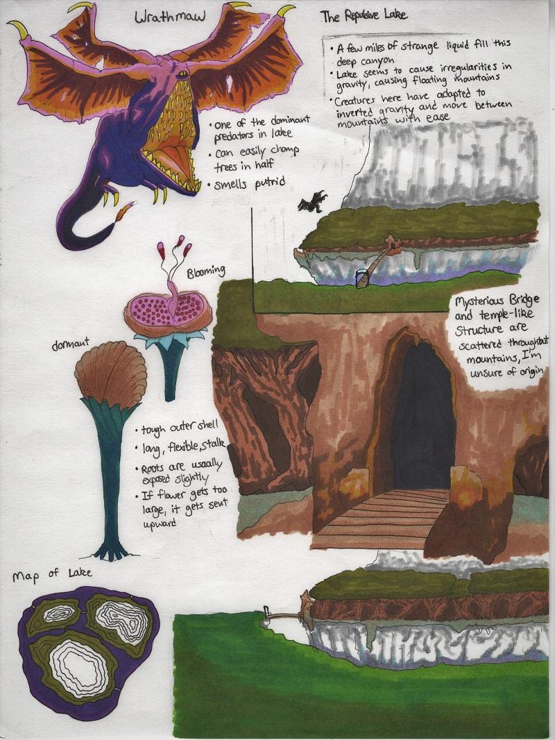Journal page documenting the repulsive lake of planet Dahst.