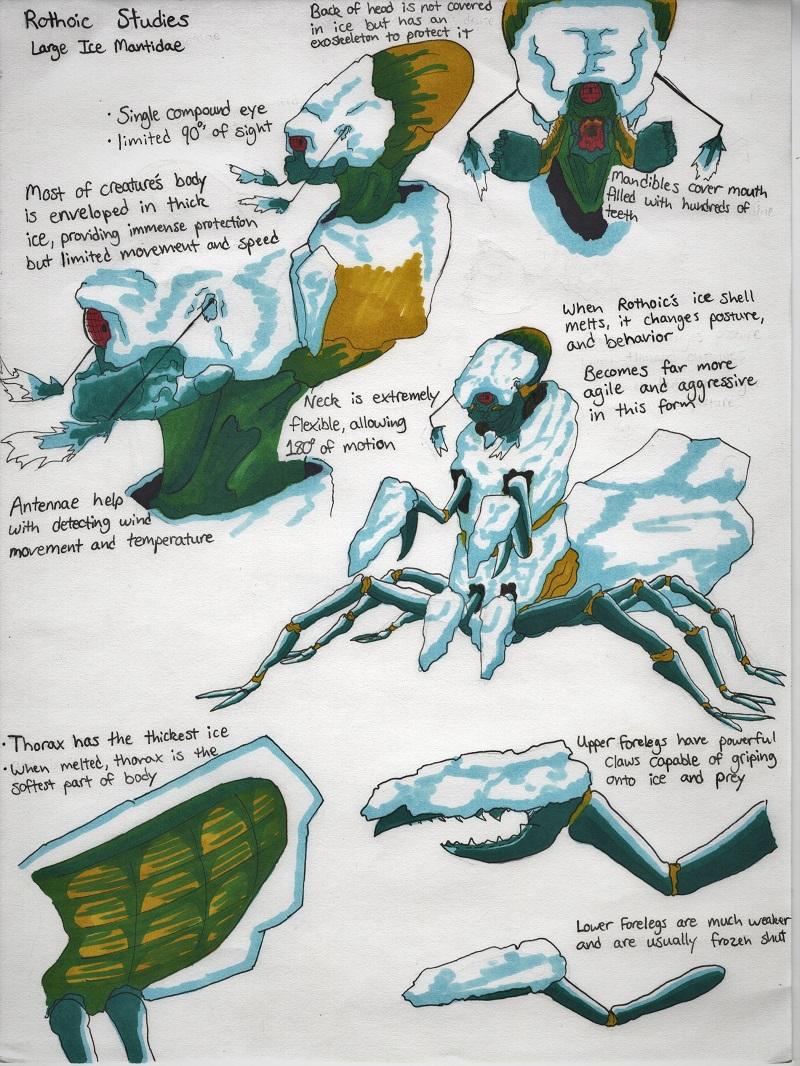 Journal page documenting one of the many creatures living in the ice caps of Dahst.
