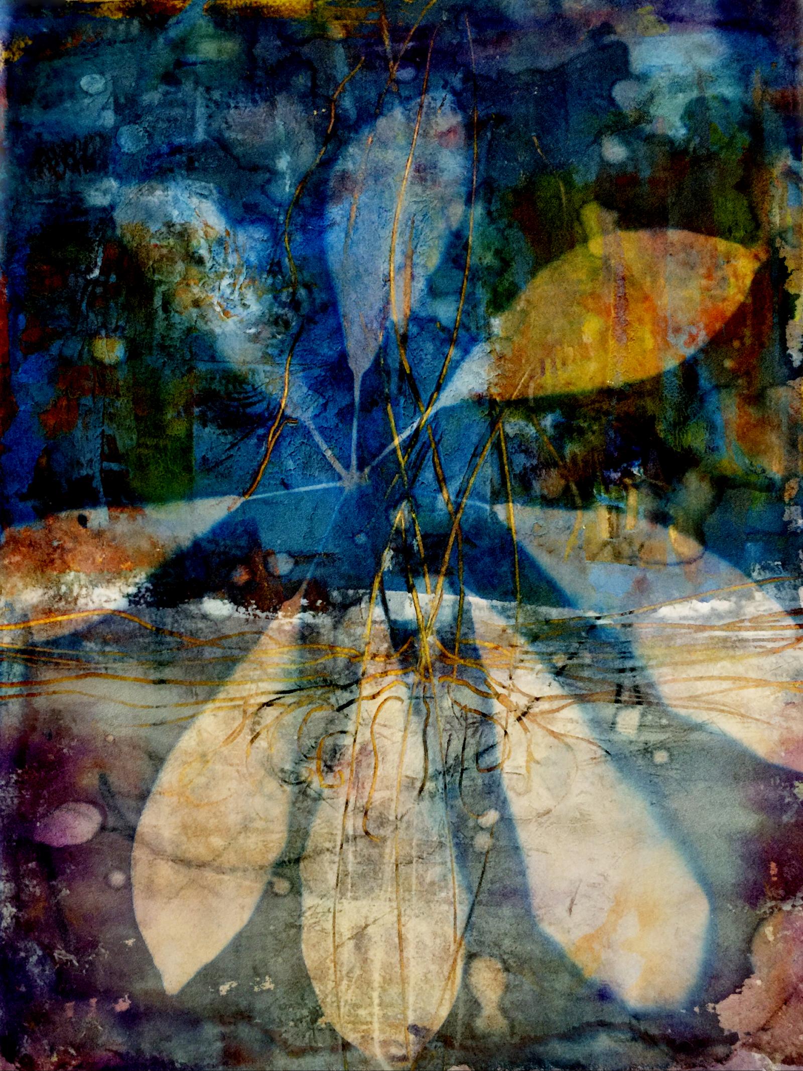 Modern Botanical. A cyanotype print, digitally layered and enhanced.