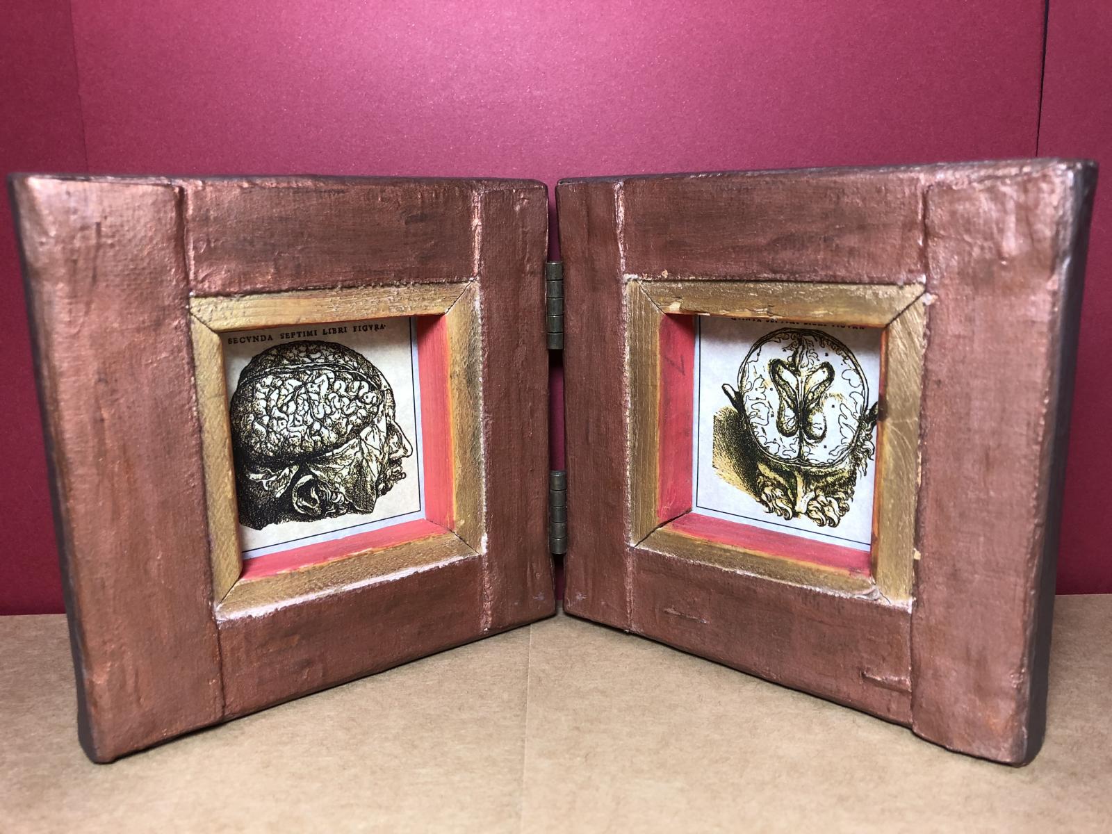 Copper-plated dyptich. Original images by Vesalius circa 1543