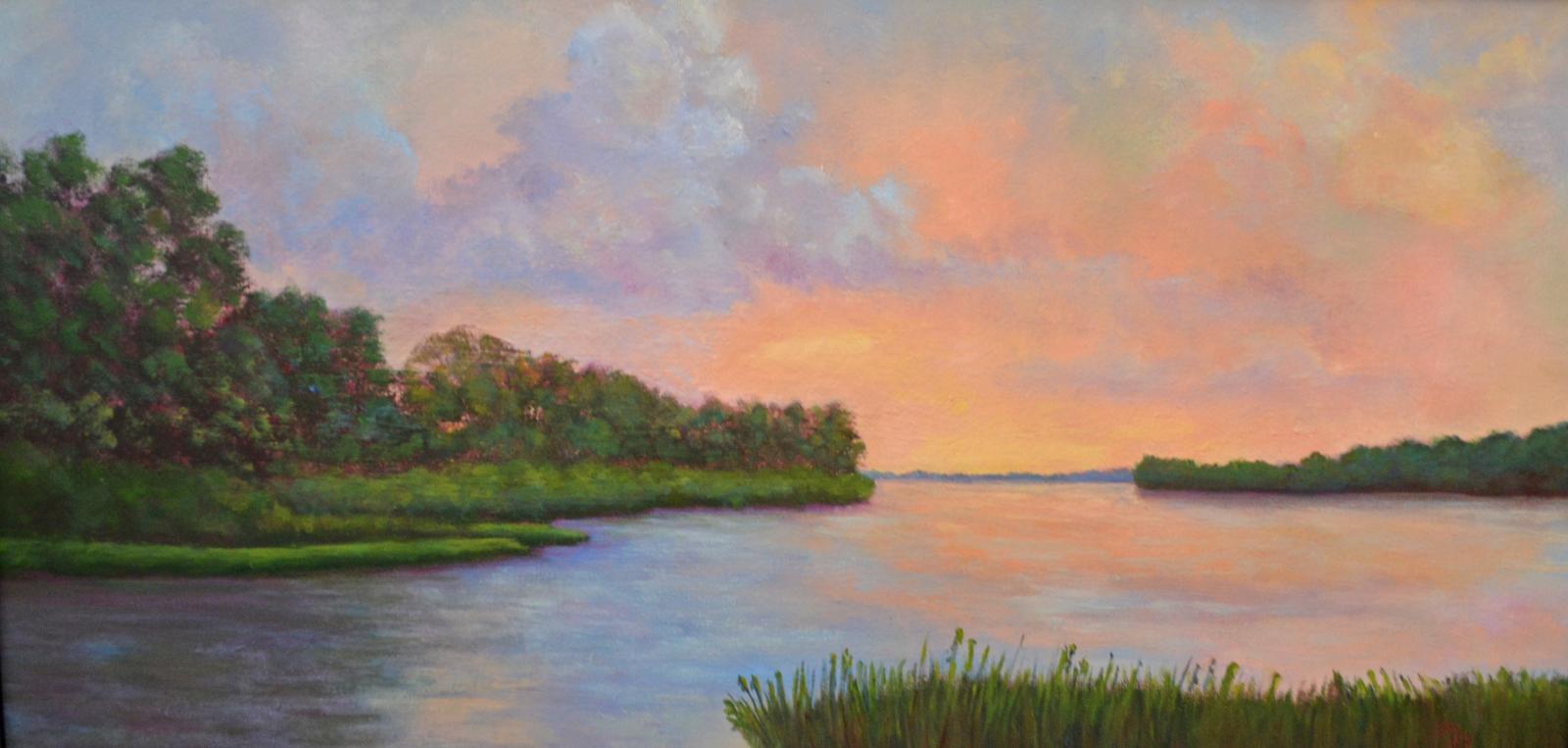 Oil painting of marsh on canvas