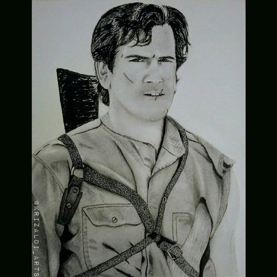 Bruce Campbell as Ash Williams from The Evil Dead. Ink Drawing