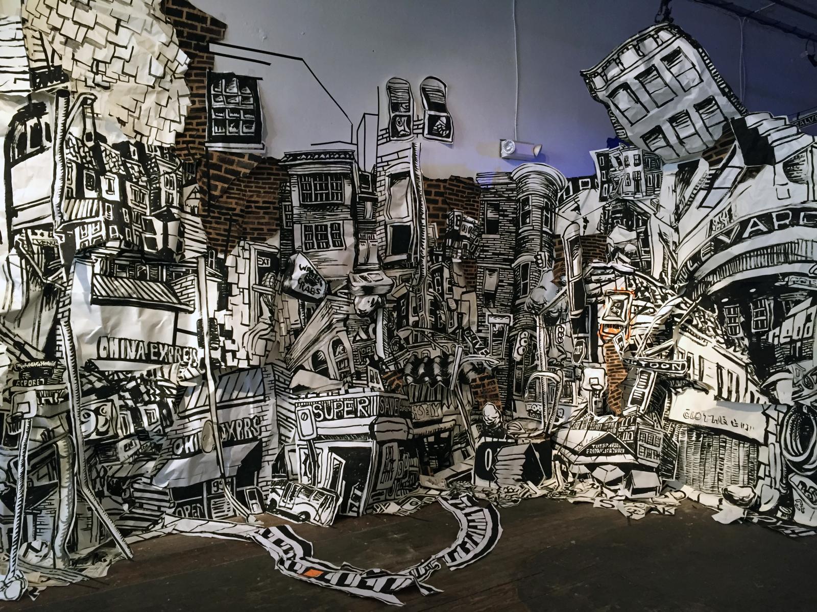 Site specific drawing/collage installation