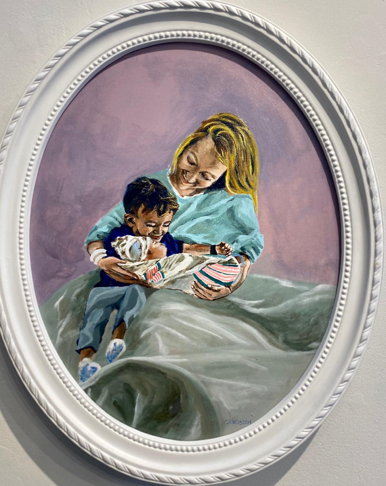 Framed oval canvas, varnished acrylic