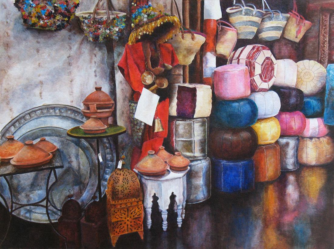 A visit to a Moroccan imports store in Chelsea Market in New York City inspired this painting.