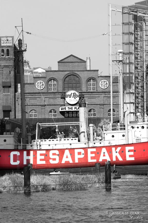 Retired Lightship 116 Chesapeake floats in Baltimore's Inner Harbor.