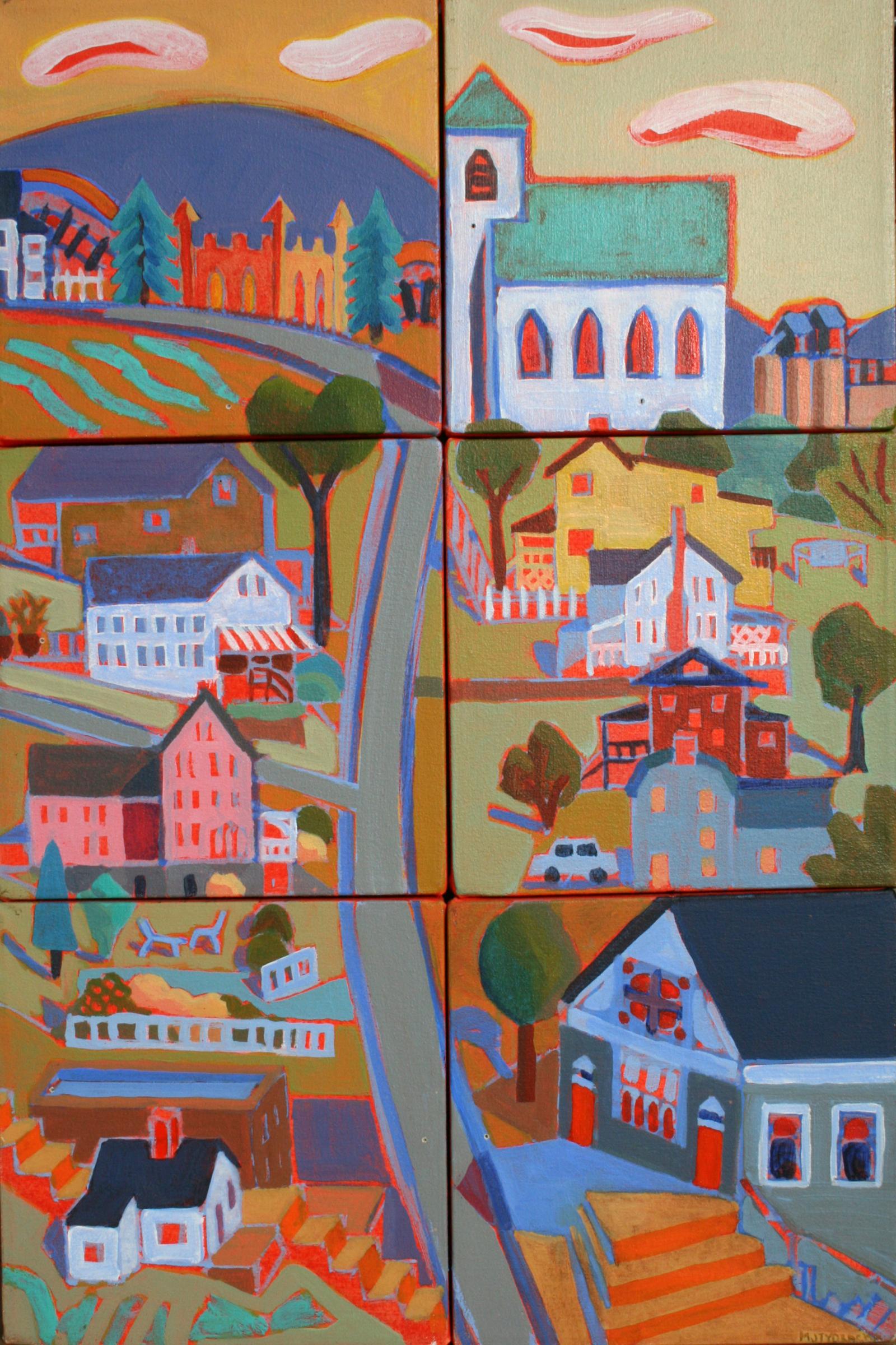 Homes, churches and a castle on this uphill road.