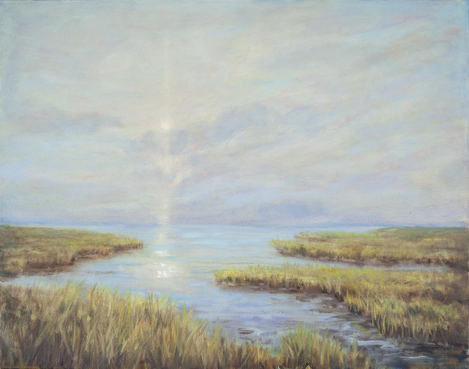 Sunset reflecting on the eastern shore marsh.