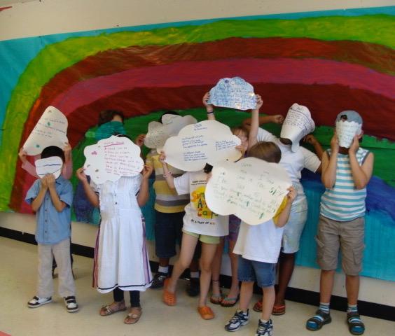 Students wrote poems for clouds and later posted to a rainbow.